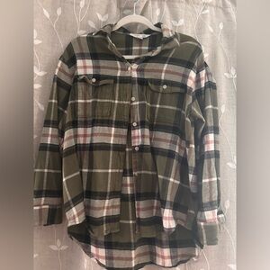 Old Navy Olive Green Plaid Hooded Button-Up Shirt